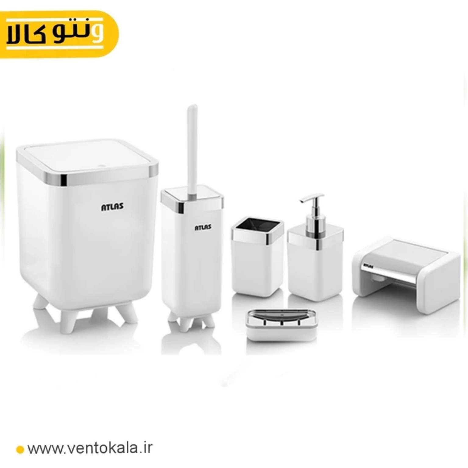 ست سرویس بهداشتی 6تکه اطلس مدل ژیوار سفید کروم