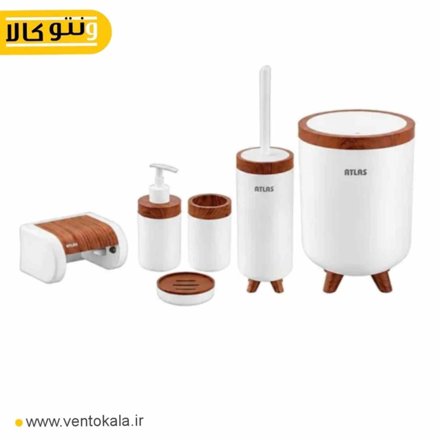 ست سرویس بهداشتی 6تکه اطلس مدل سلین سفید چوب کد 9639